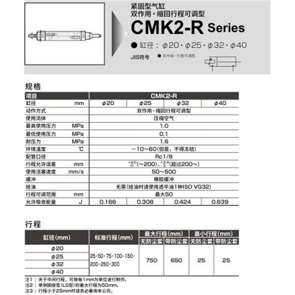CKD喜開(kāi)理緊固型氣缸CMK2-R-TB-25-50-25-T0H-R-J-I