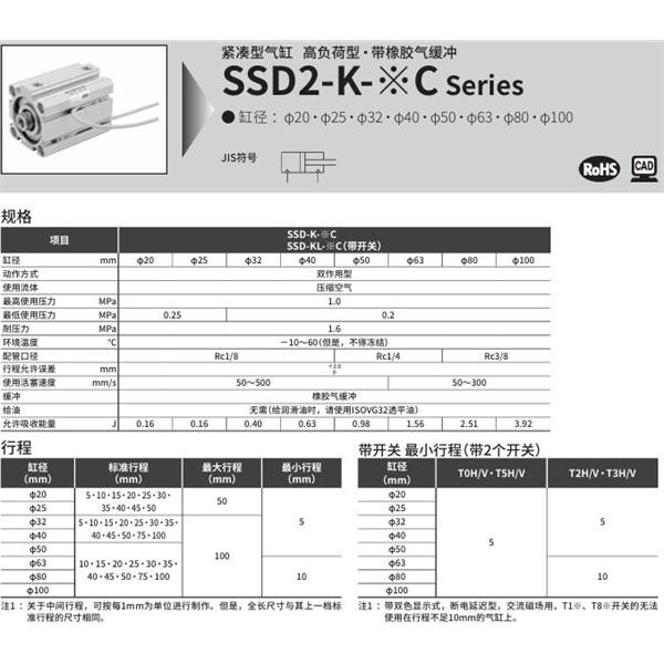 CKD喜開(kāi)理緊湊型氣缸SSD2-K-40C-10-N-LB-I