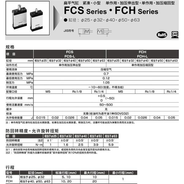 CKD喜開理扁平緊湊型氣缸FCS-50-10-N