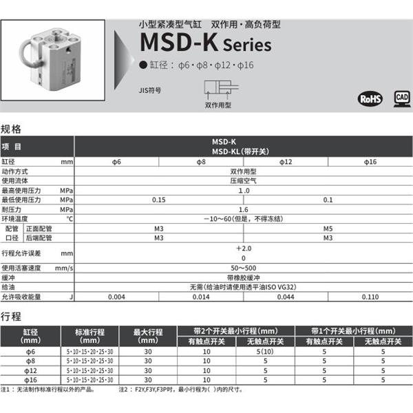 CKD喜開(kāi)理小型帶線(xiàn)性導(dǎo)軌緊湊型氣缸MSD-K-12-15-R
