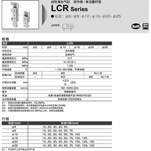 CKD喜開理線性滑臺氣缸LCR-6-10-S506DTBLN