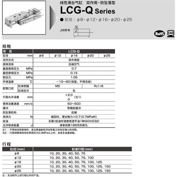 CKD喜開理線性滑臺氣缸LCG-Q-8-20-S2