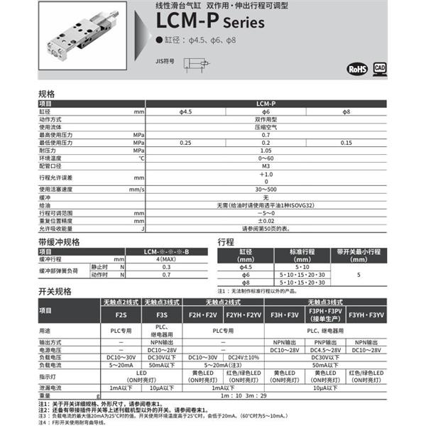 CKD喜開理線性滑臺氣缸LCM-P-8-20-R-J2