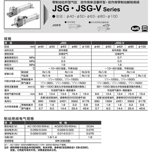CKD喜開理帶制動拉桿型氣缸JSG-V-LB-63B-100-T2H-D-JI