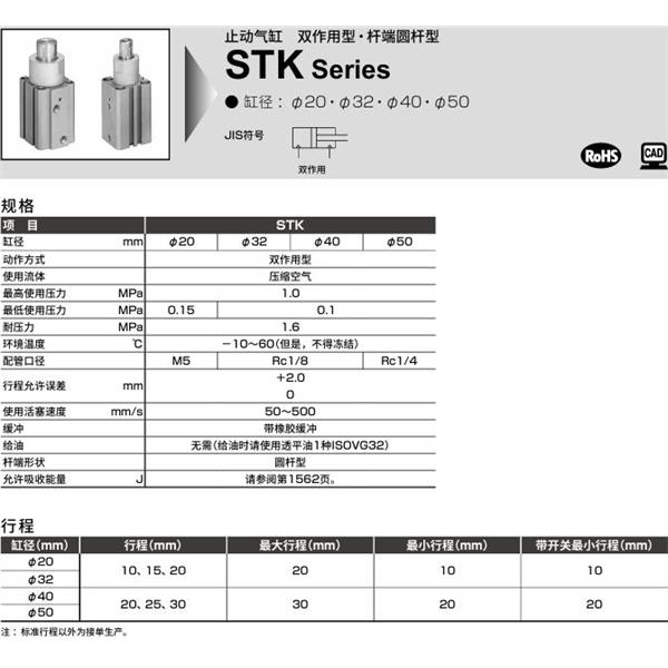 CKD喜開理止動氣缸STK-MY1-50-25-T0H-R-N11