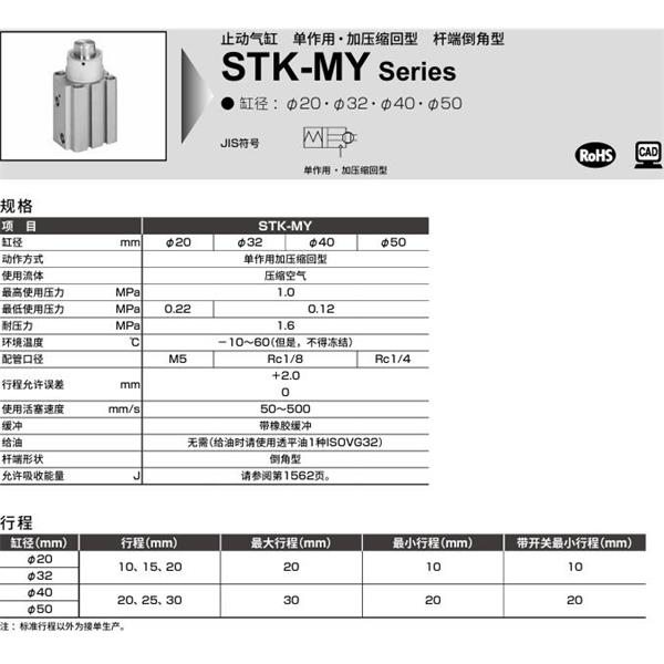 CKD喜開理止動氣缸STK-MY1-50-25-T0H-R-N11