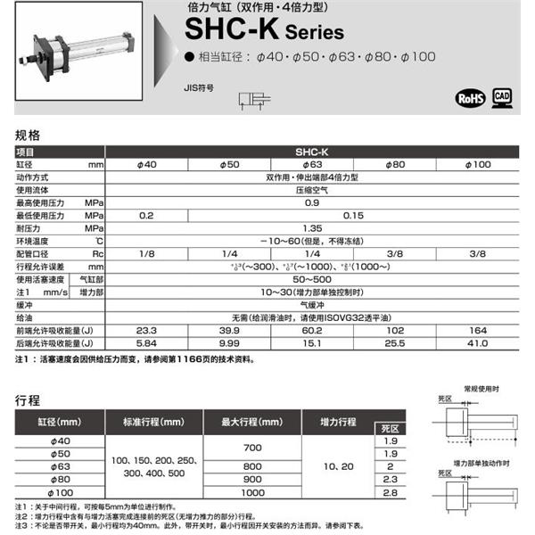 CKD喜開理倍力氣缸SHC-K-L2-FA-80H-100-20-H0-R-SI