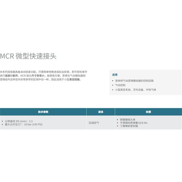 瑞士STAUBLI史陶比爾微型快速接頭MCR 02.1150