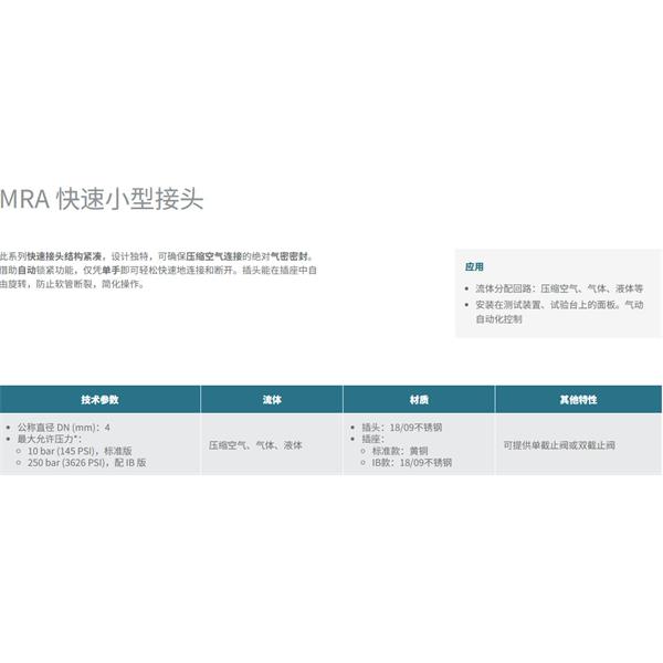瑞士STAUBLI史陶比爾MRA 快速小型接頭MRA 04.1804