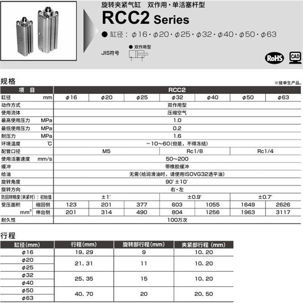 CKD喜開理旋轉(zhuǎn)夾緊氣缸RCC2-00-63-40-R-T0H-R