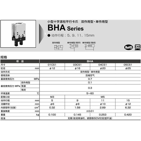 CKD喜開(kāi)理小型十字滾柱平行卡爪BHG-01CS1-Y2