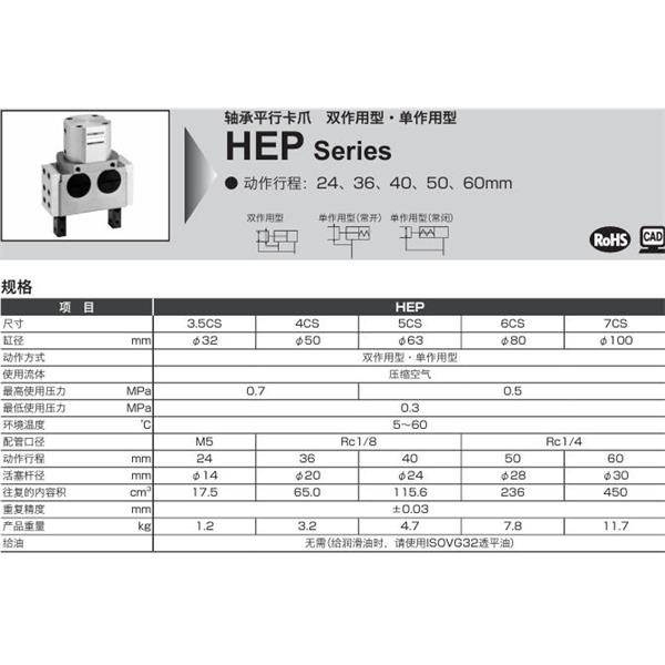 CKD喜開理軸承平行卡爪HEP-4CS-Y2
