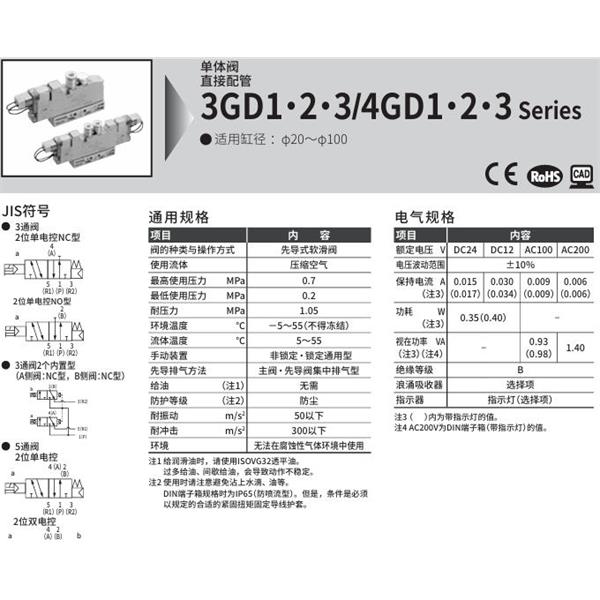 CKD喜開理先導(dǎo)式3通閥4GD330R-C8-E2-1