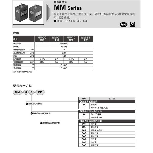 CKD喜開理機械閥MM-10-RAA